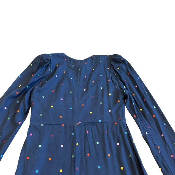 Farm Rio Lucy Dots V-Neck Dress Navy Colorful Long Sleeve Shift Size Small NWT - Picture 11 of 13